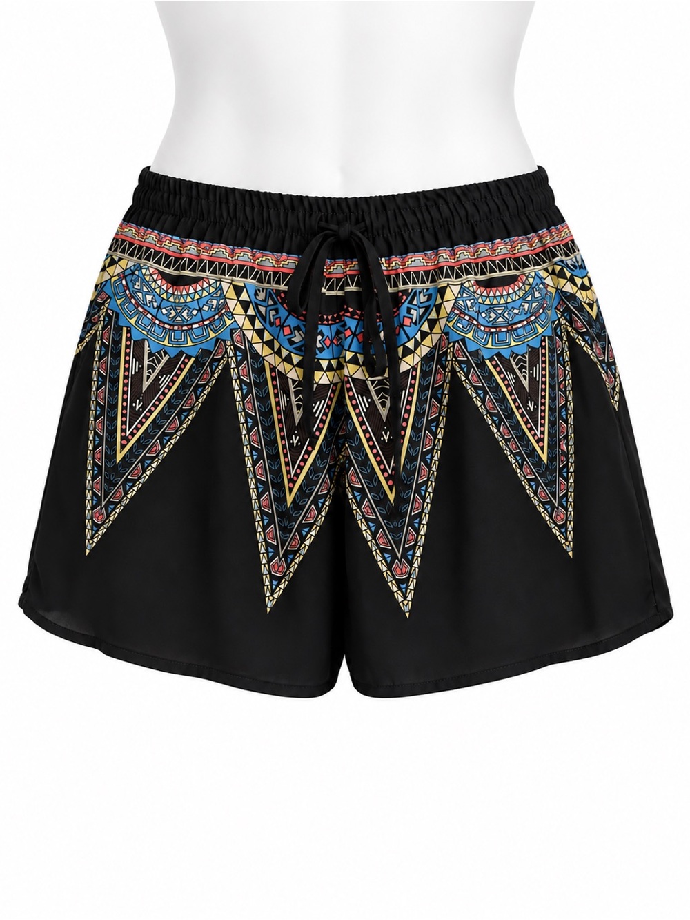 Size S Jealous Tomato Women’s Black Aztec Print Flowy Drawstring Boho Summer Sho